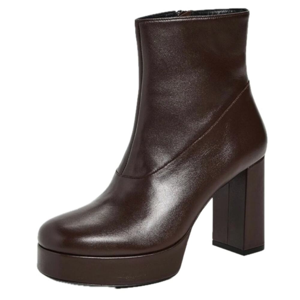 STAUD Jodie Platform Ankle Boots Espresso Brown Lamb Leather Round Toe Sz 41/ 11